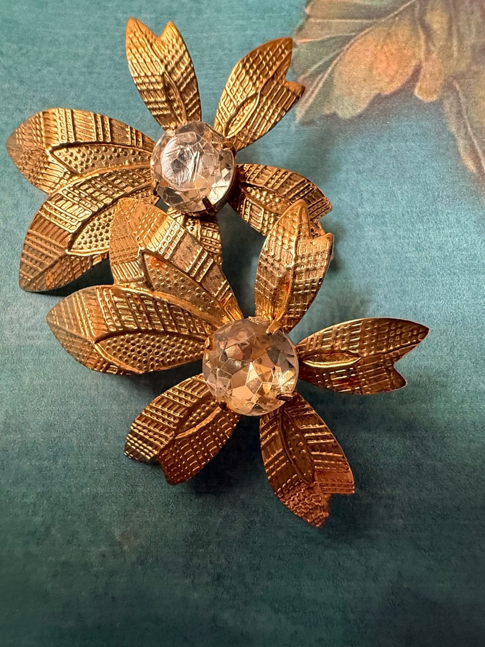 Gold Floral Crystal Pierced Earrings - Women Jewelry
